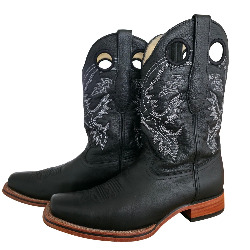 Los Altos Cowboy Boots Mens 9.5 EE Wide Square Toe Cow Hide Leather Western